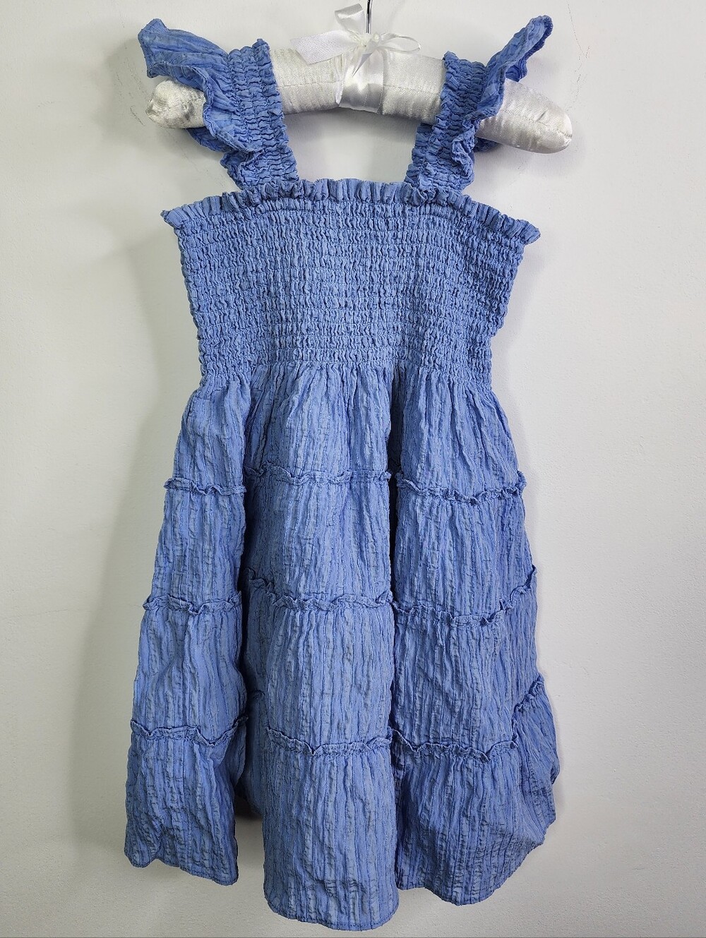 The Tiny Ellie Nap Dress in Bluebird Tonal Seersucker, 4-5Y